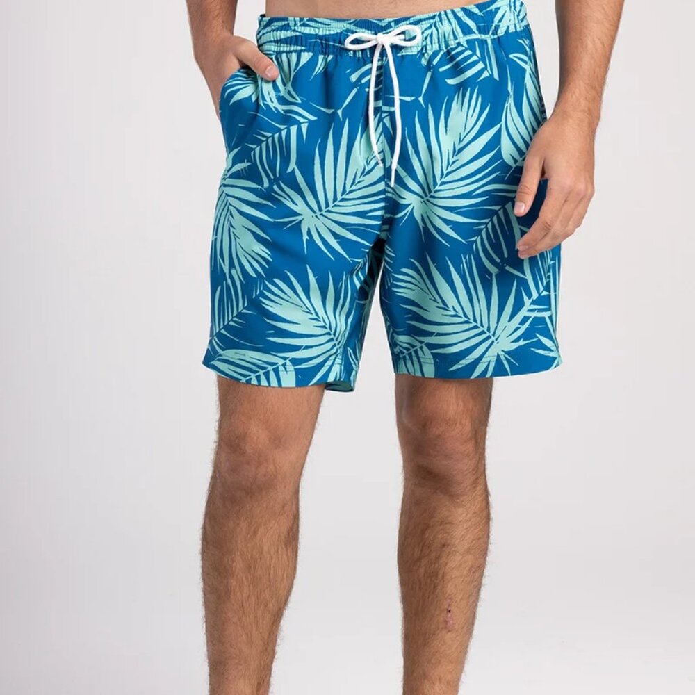BLUE CROWN Blue Fronds Mens 7" Swim Shorts/NWT/S